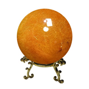 天然水晶金发晶黄发钛晶球铜顺发幽灵聚宝盆家居吧台玄关桌面摆件