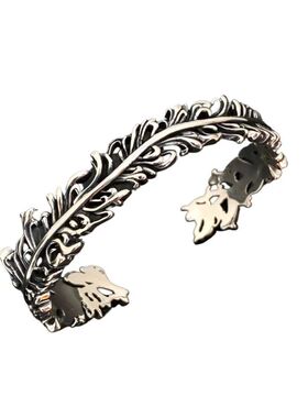 克罗男925纯银藤蔓花纹开口手镯