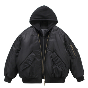 悟空有货冬季假两件拼接飞行员棉服男女美式街头宽松情侣百搭棉衣