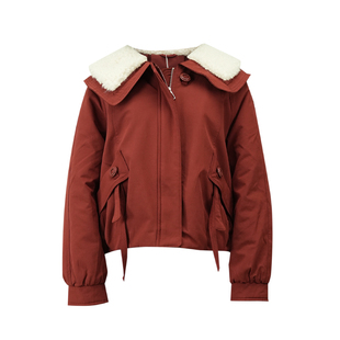 2025新款红色羊羔毛领派克服女加绒保暖宽松娃娃领减龄外套潮冬季