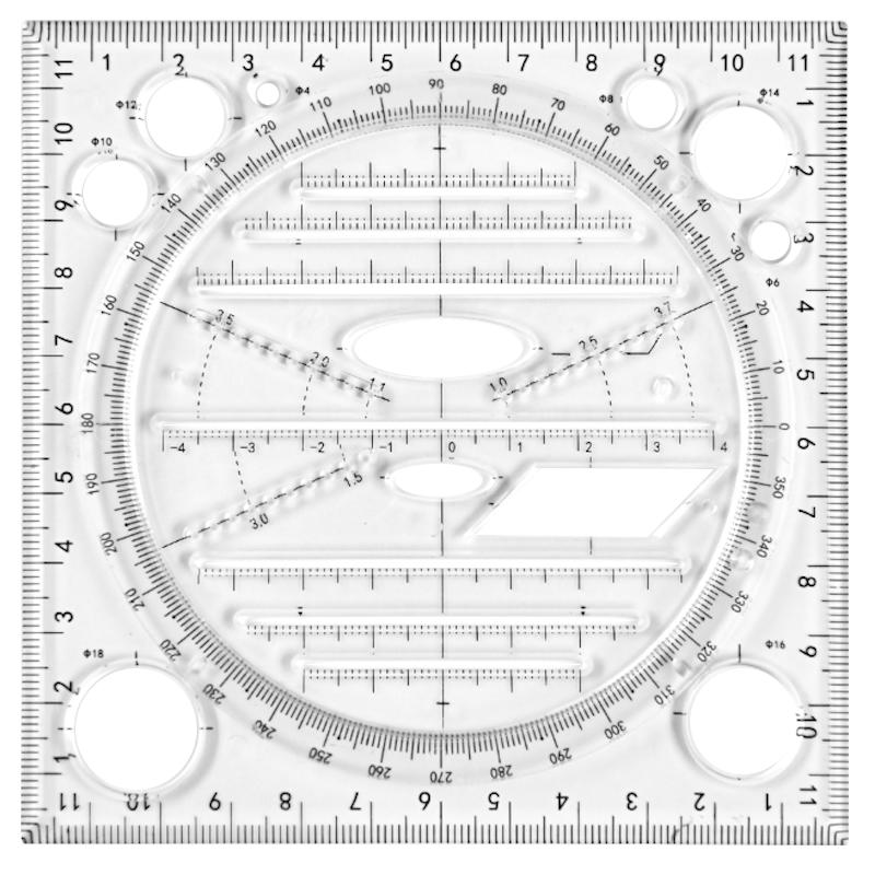 可旋转多功能尺子快速画圆几何图形绘图尺测量手抄报手账设计画图模板神器高中生初中生考试平行椭圆三角直尺