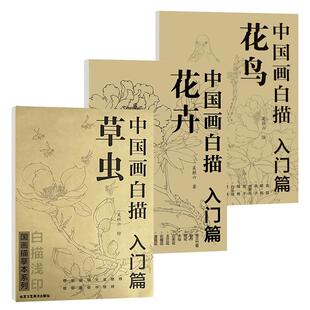 中国画白描入门篇全3册花卉+花鸟+草虫 国画临摹画册 吴樵六著 零基础国画临摹本画谱底稿工笔画 花鸟入门描摹速写