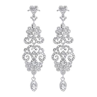 夸张闪钻长款流苏锆石耳环