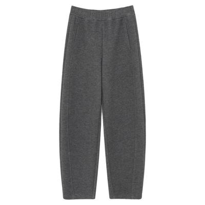 Basic House/百家好纯色简约加绒松紧腰微弧休闲裤温暖百搭长裤女