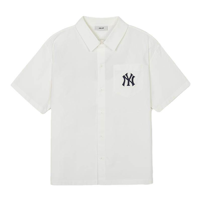 MLB官方大logo宽松短袖衬衫外套