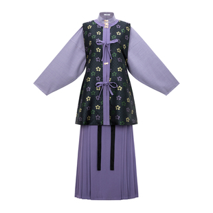 花朝记｜花夜｜明制汉服立领对襟衫比甲马面裙妆花黑紫日常甜酷风