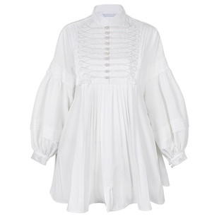 地球店 白色蕾丝连衣裙仙女裙宫廷风气质复古泡泡袖欧洲裙子宽松