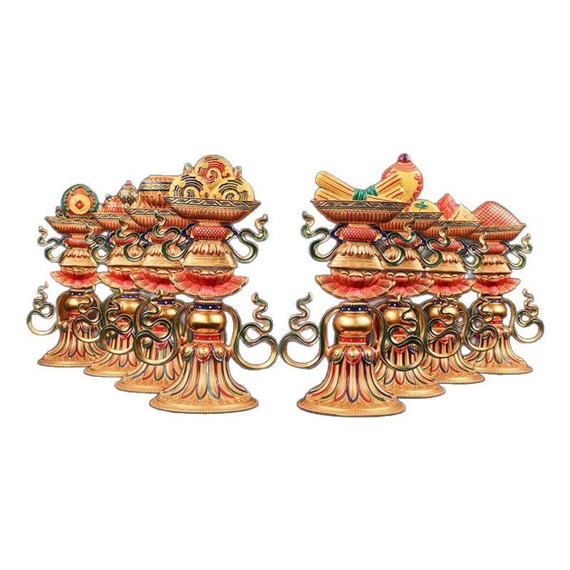 彩绘八瑞物法器一套家用八吉祥纯铜八宝组合供具套装摆件大号24cm