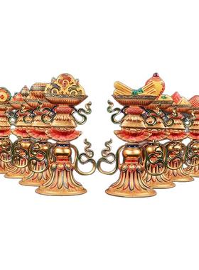 彩绘八瑞物法器一套家用八吉祥纯铜八宝组合供具套装摆件大号24cm