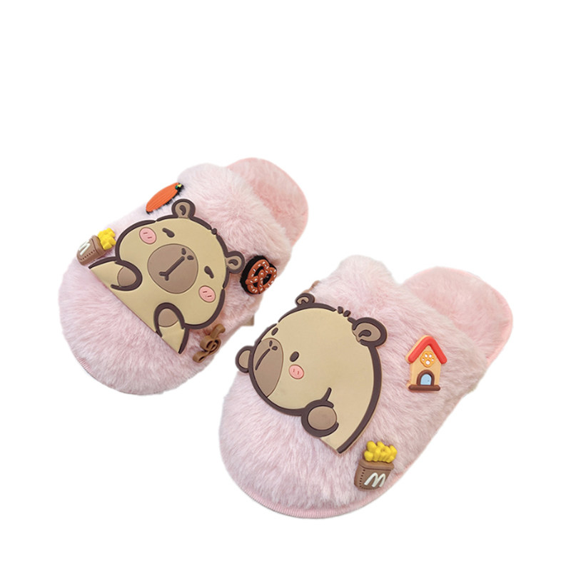 可爱萌女童秋冬季粉色棉拖鞋保暖