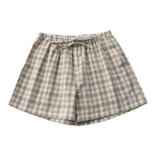 情侣格子无印风睡裤男女夏季纯棉棉布薄款大码短裤家居裤沙滩裤