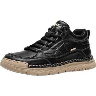 公牛世家高帮鞋男款冬季复古英伦风休闲皮鞋男士厚底百搭工装靴子