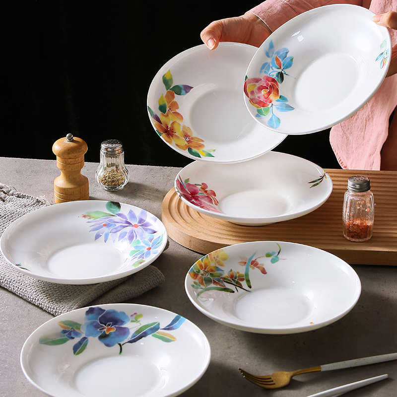日式田园骨瓷盘子菜盘家用陶瓷简约餐盘8英寸创意高级感浅盘平盘