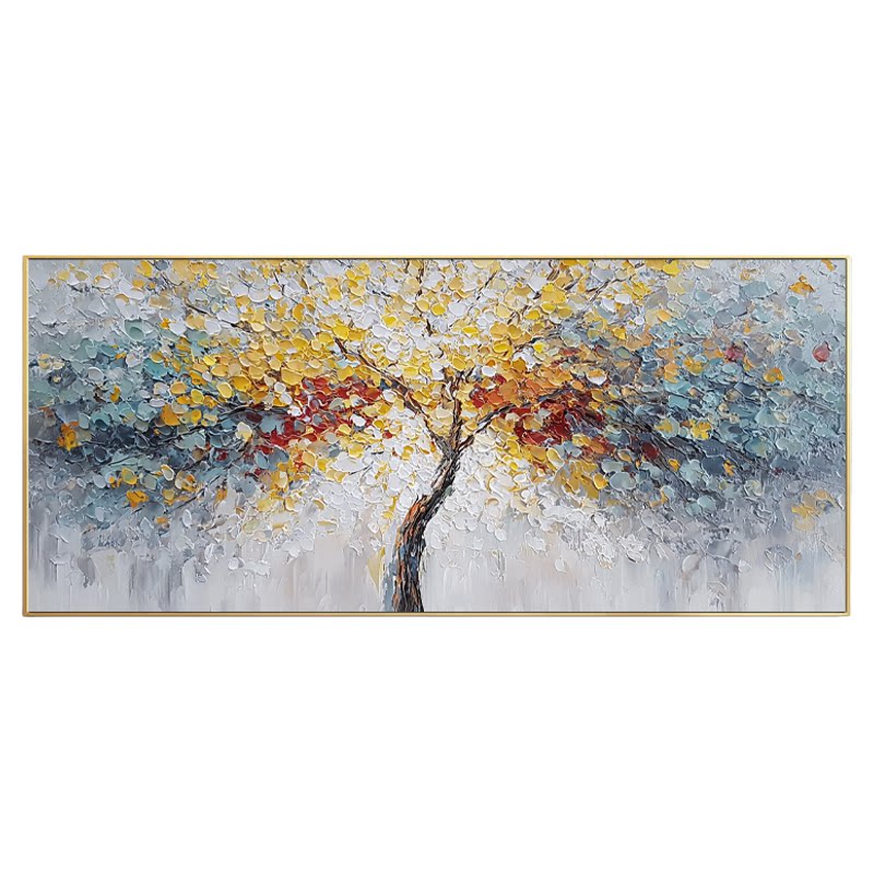 发财树现代简约客厅手绘装饰画