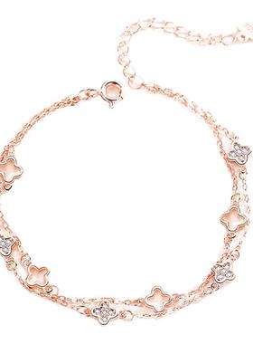 四叶草手链纯银925森系双层手环轻奢ins风送女友生日礼物小众手链