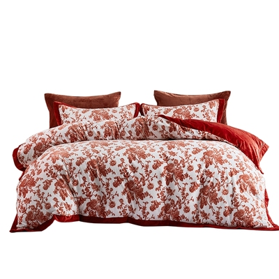 富安娜结婚四件套牛奶绒加厚被套法兰绒珊瑚绒面床单冬天床上用品