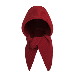 红色保暖针织包头帽子女冬天韩系巴拉克拉法帽护耳围巾一体毛线帽