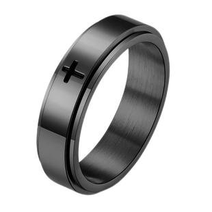 泰爱你简约转动款十字架戒指潮男女个性解压钛钢指环百搭尾戒