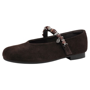 达芙妮棕色平底单鞋女2026新款春夏季小皮鞋绒面勃肯鞋玛丽珍女鞋