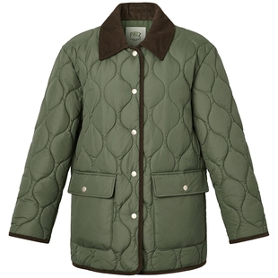 【专柜正品】Hazzys哈吉斯宽松棉服女秋季休闲通勤灯芯绒翻领外套