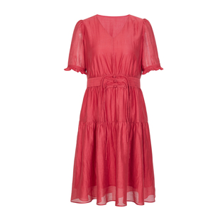 婉甸2025夏季新品优雅深红短袖连衣裙1242N15JH2