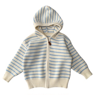 男童连帽毛衣开衫儿童韩系春秋装帽衫中小男孩条纹休闲针织外套潮