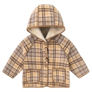 嘟嘟家儿童大衣秋冬宝宝格子外套保暖秋男童春装女童上衣时髦加厚