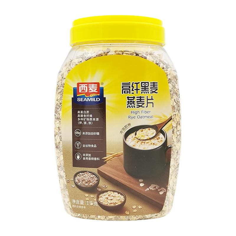 西麥高纖黑麥燕麥片1000g桶裝 無(wú)添加蔗糖谷物即食沖飲健身代早餐