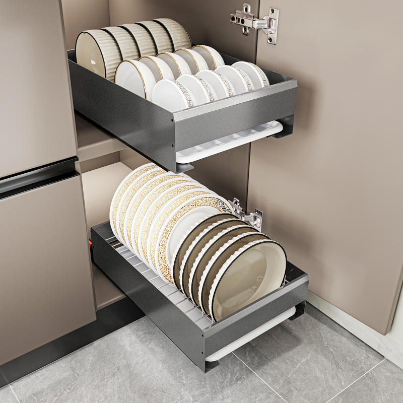 不锈钢碗碟收纳架橱柜拉篮抽屉式内置沥水碗盘架厨房置物架放碗架