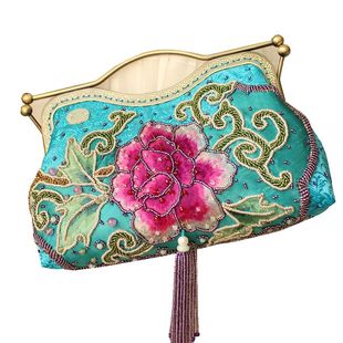 【老绣重工改制】双面手绣绽放花簇珠穗流苏中式手拎手拿包孤品