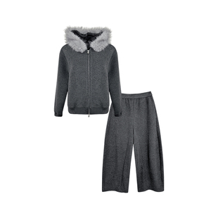 NAZ那子大码冬装加厚毛圈颗粒绒毛领慵懒感加绒上衣胖mm裤子套装