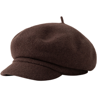 FANCET帽子女冬季贝雷帽八角帽美拉德色羊毛帽含羊绒报童帽鸭舌帽