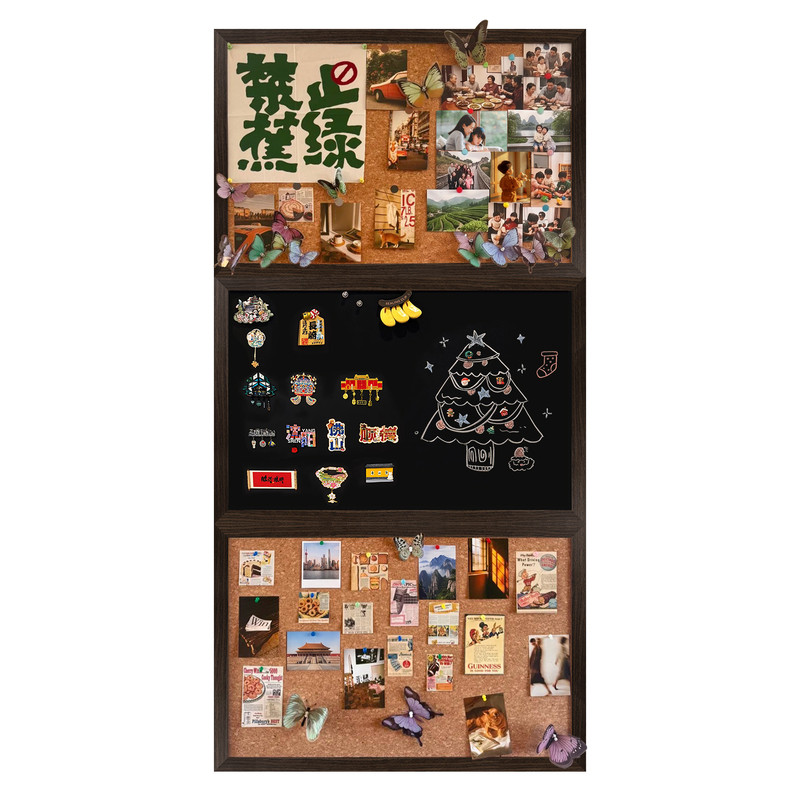 黑檀木色复古宽框黑板软木照片墙