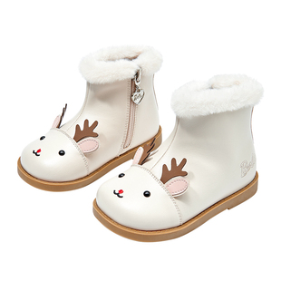芭比童鞋女童靴子2025新款冬季加绒小童棉靴保暖靴宝宝靴儿童短靴