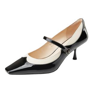DFuse迪芙斯复古高跟小方头玛丽珍单鞋女细跟一字扣带
