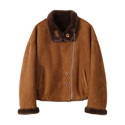 淘么淘 桀骜不驯酷飒风 两面可穿立领加厚仿皮毛一体水貂毛外套女