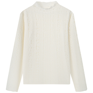 慕兔法式气质半高领蕾丝衬衫女2025冬季新款加绒加厚长袖打底上衣