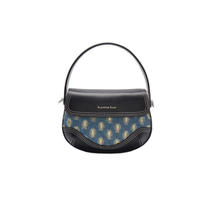 RoselessRose牛皮小众通勤包包拼接复古单肩斜挎马鞍包高级手提包