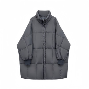 中长款蝙蝠袖立领羽绒服女2025年韩系冬装新款宽松百搭白鸭绒外套