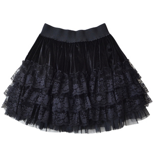 金丝绒蓬蓬半身裙女秋冬高腰显瘦多层蛋糕裙蕾丝边网纱a字短裙子