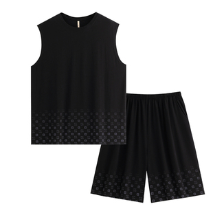 凉感睡衣男士夏季莫代尔背心无袖短裤家居服男款夏款冰丝薄款套装