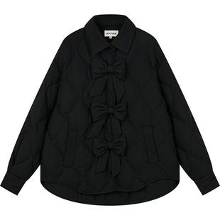 UOOYAA/乌丫立体蝴蝶结衬衫式羽绒服
