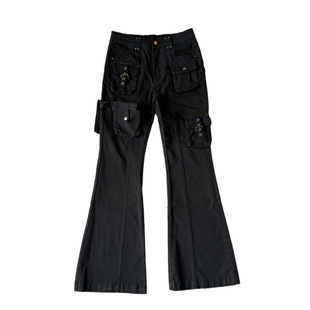黑色vibe枪套绑带微喇牛仔工装裤男美式高街直筒修身喇叭裤子冬季