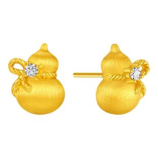 潮宏基臻金弘拉丝葫芦足金耳钉黄金耳饰硬金显大金钻工艺结婚三金