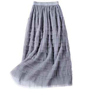 甜美仙女纱裙女新款韩版灰色多层次蛋糕裙a字裙高腰蓬蓬裙网纱裙