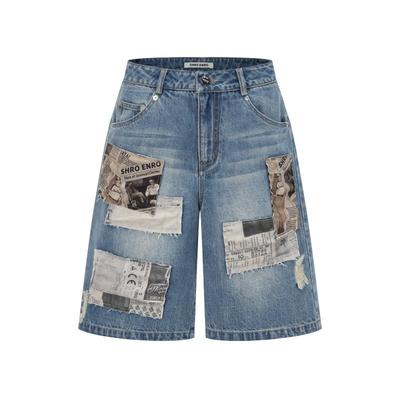 SHROENRO贴布印花牛仔中裤