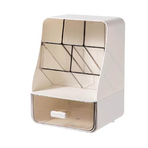 得力斜插式笔筒收纳盒透明抽屉桌面收纳盒化妆品收纳盒家居杂物