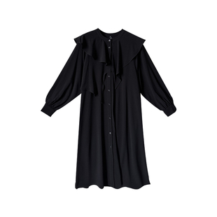 大码女装垂感厚雪纺衬衫裙200斤秋季胖mm宽松遮肚子中长款连衣裙