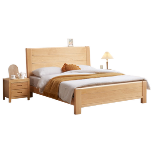 全实木榉木北欧原木风1米5纯简约加厚18主卧室单双人小户型大婚床