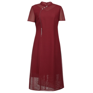 【新中式】NAERSI/娜尔思时尚气质红色连衣裙夏通勤短袖旗袍裙子